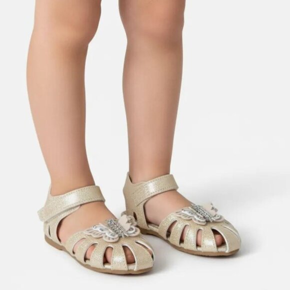 S.H. Toddler Girls Glittery Butterfly Slip-On Sandals Cream/Silver Size 6 - Picture 2 of 9